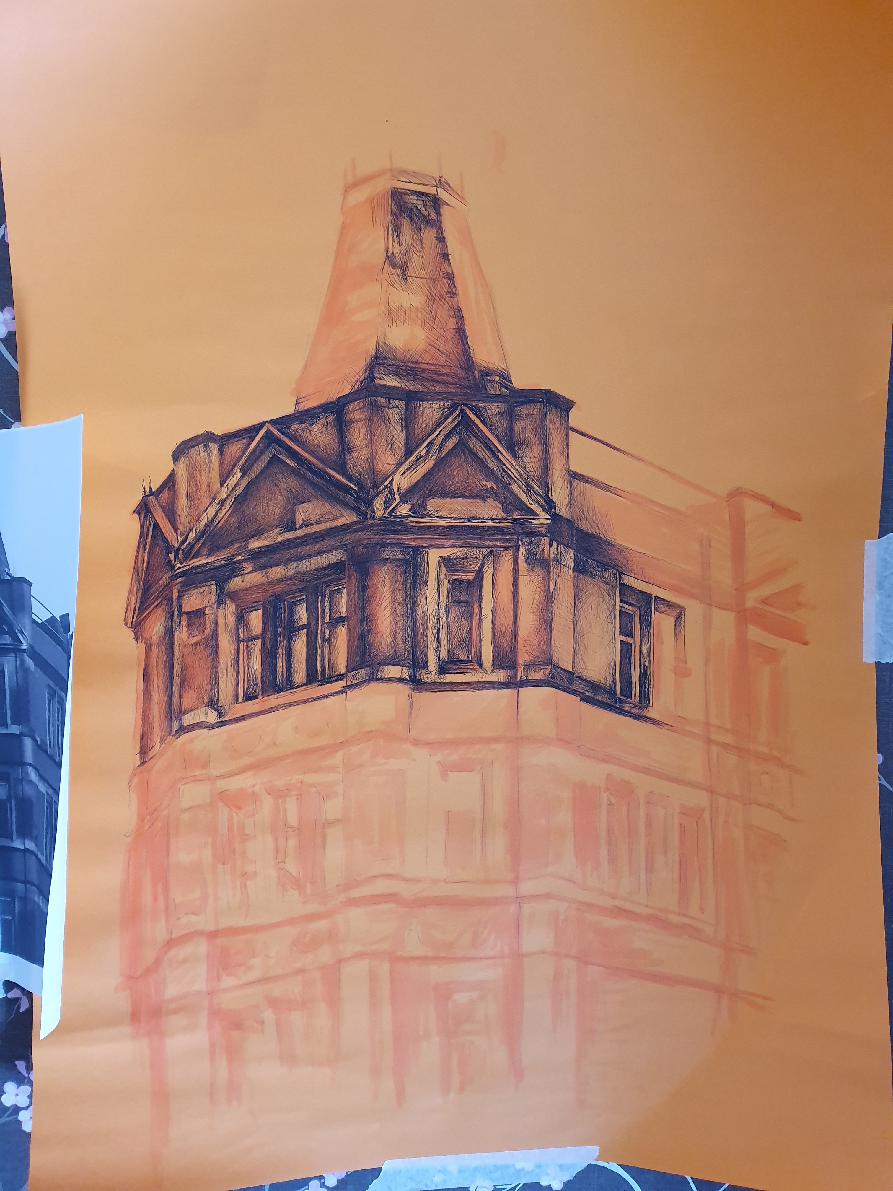 Architectural drawing using pen and ink